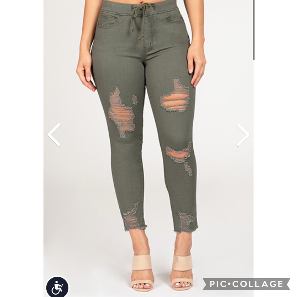 Distressed Ankle Joggers - olive